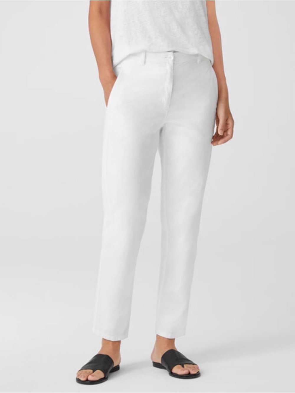 Eileen Fisher White Cotton Hemp Tapered Pant